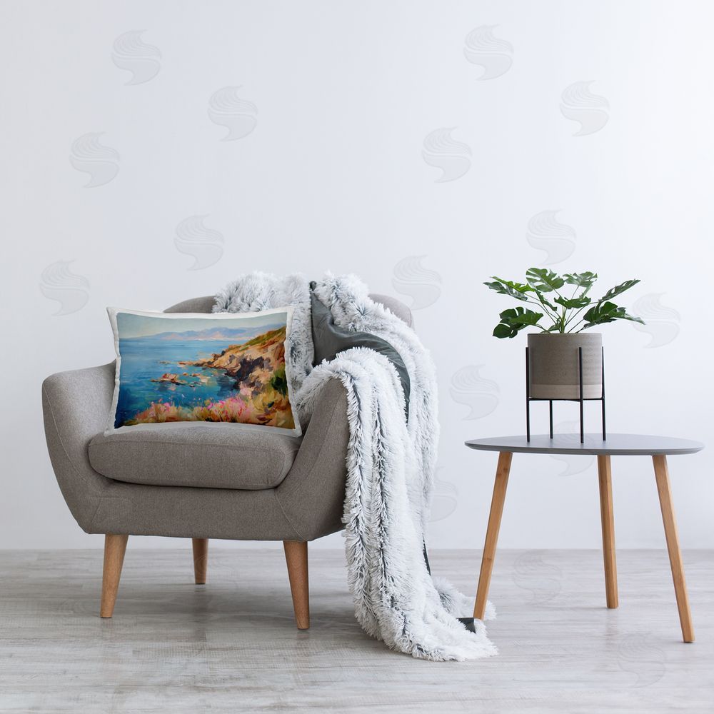 Svetlana Aleynikova Where Mountains Meet Sea Printed Throw Pillow in Room