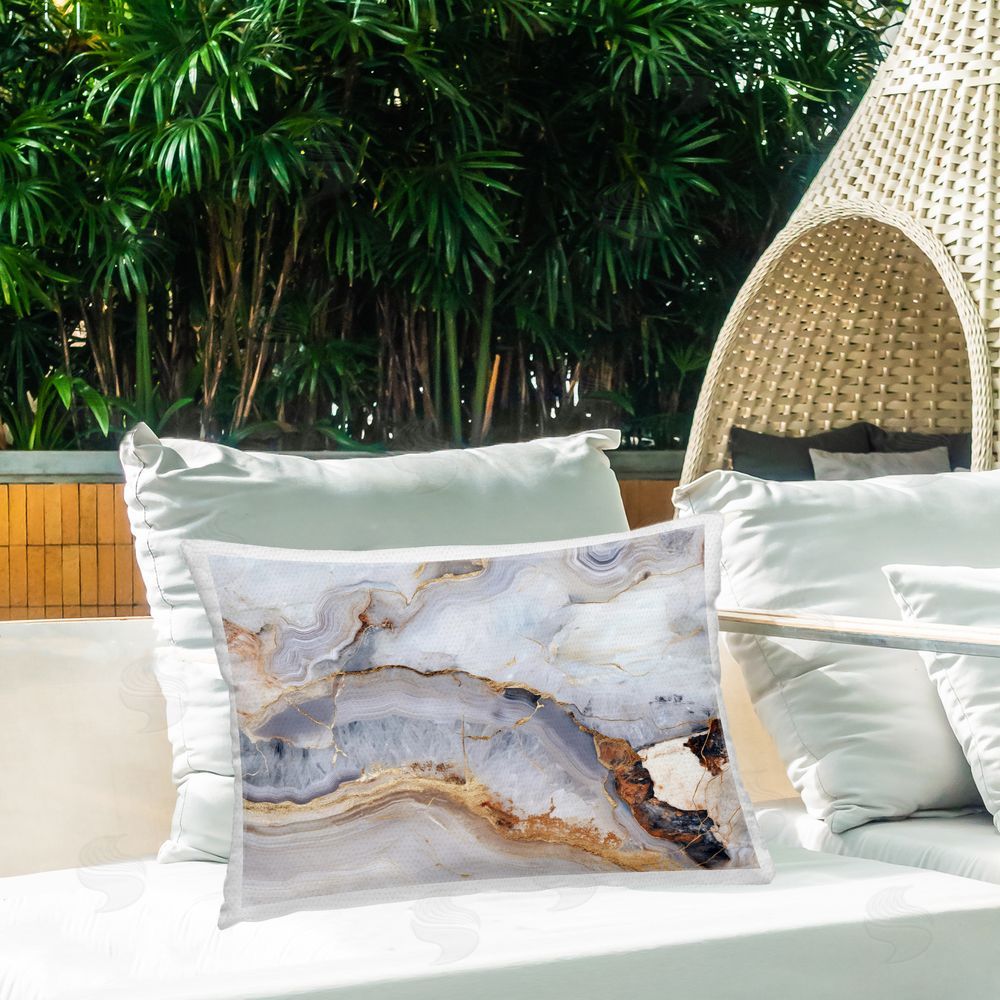 Svetlana Aleynikova Marbled Gold Stone Printed Throw Pillow on Patio