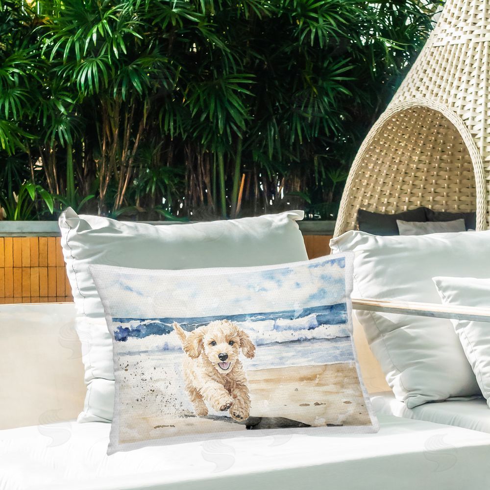 Svetlana Aleynikova Ocean's Best Friend Pup Printed Throw Pillow on Patio