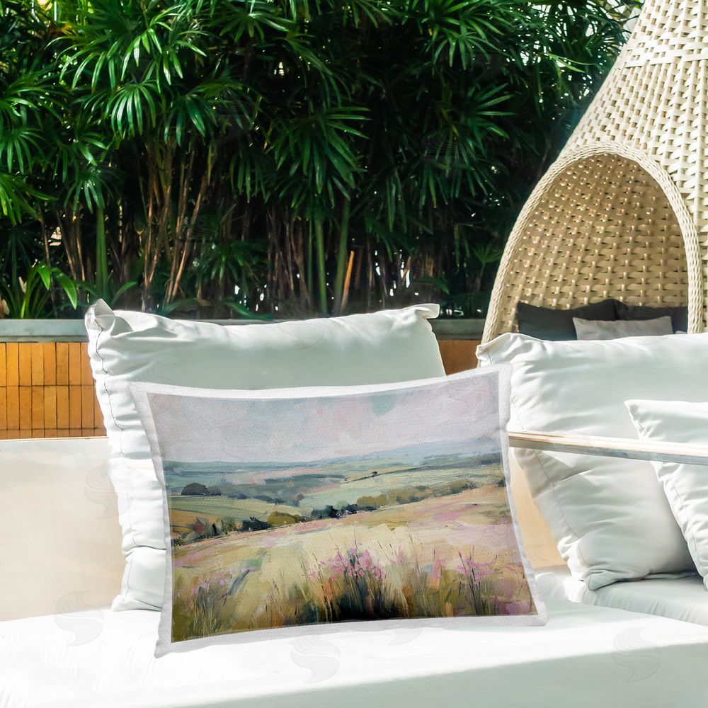 Svetlana Aleynikova Summer Meadow Viewpoint Printed Throw Pillow on Patio