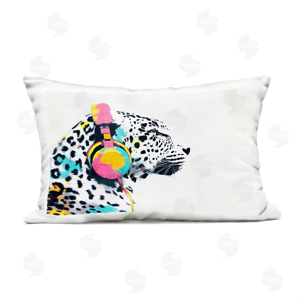 Svetlana Aleynikova Leopard On Air Headphones Outdoor Printed Throw Pillow