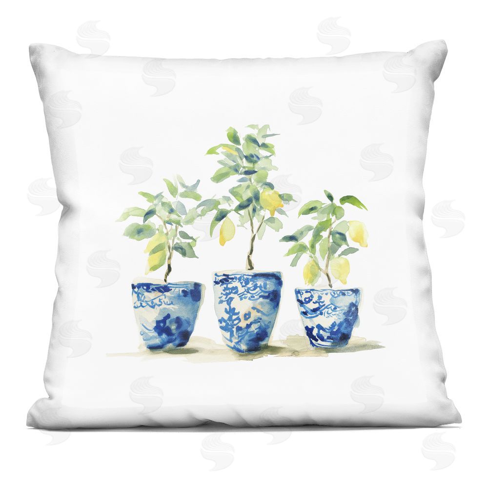 Svetlana Aleynikova Lemons In Blue Pots Printed Throw Pillow 
