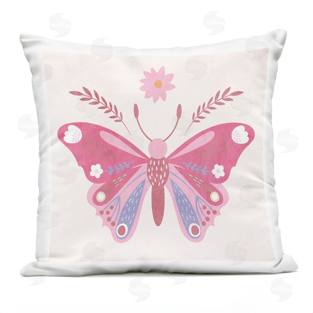 Kim Allen Folk Butterfly in Pink Outdoor Printed Throw Pillow