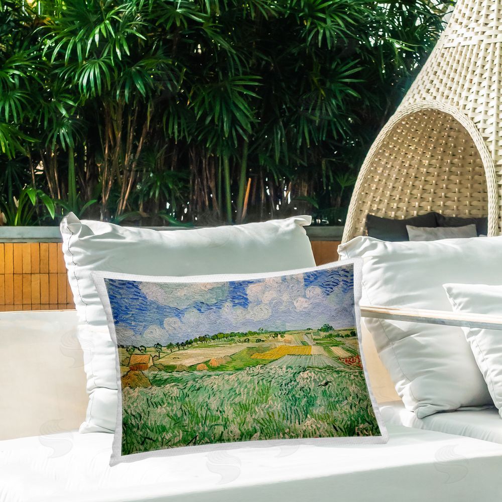 Vincent Van Gogh Plain Near Auvers Painting Printed Throw Pillow on Patio