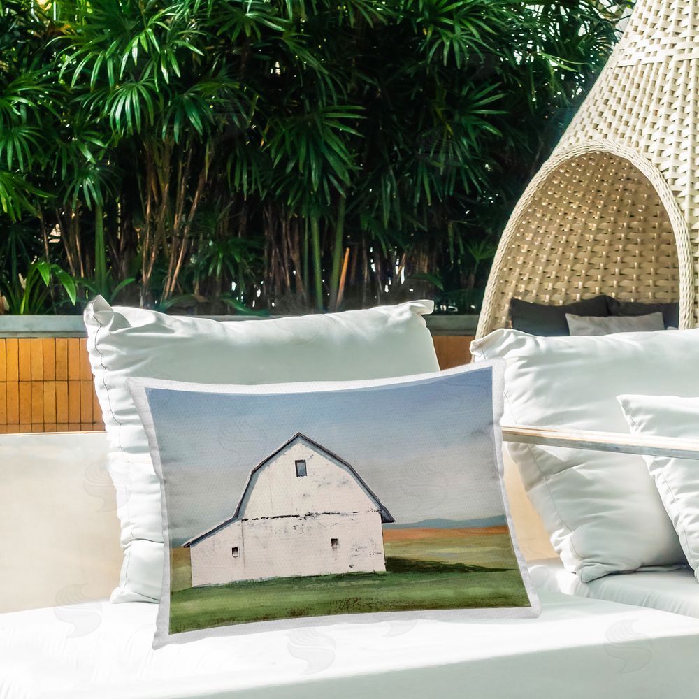 Gina Matarazzo Weathered and Wise Barn Printed Throw Pillow on Patio