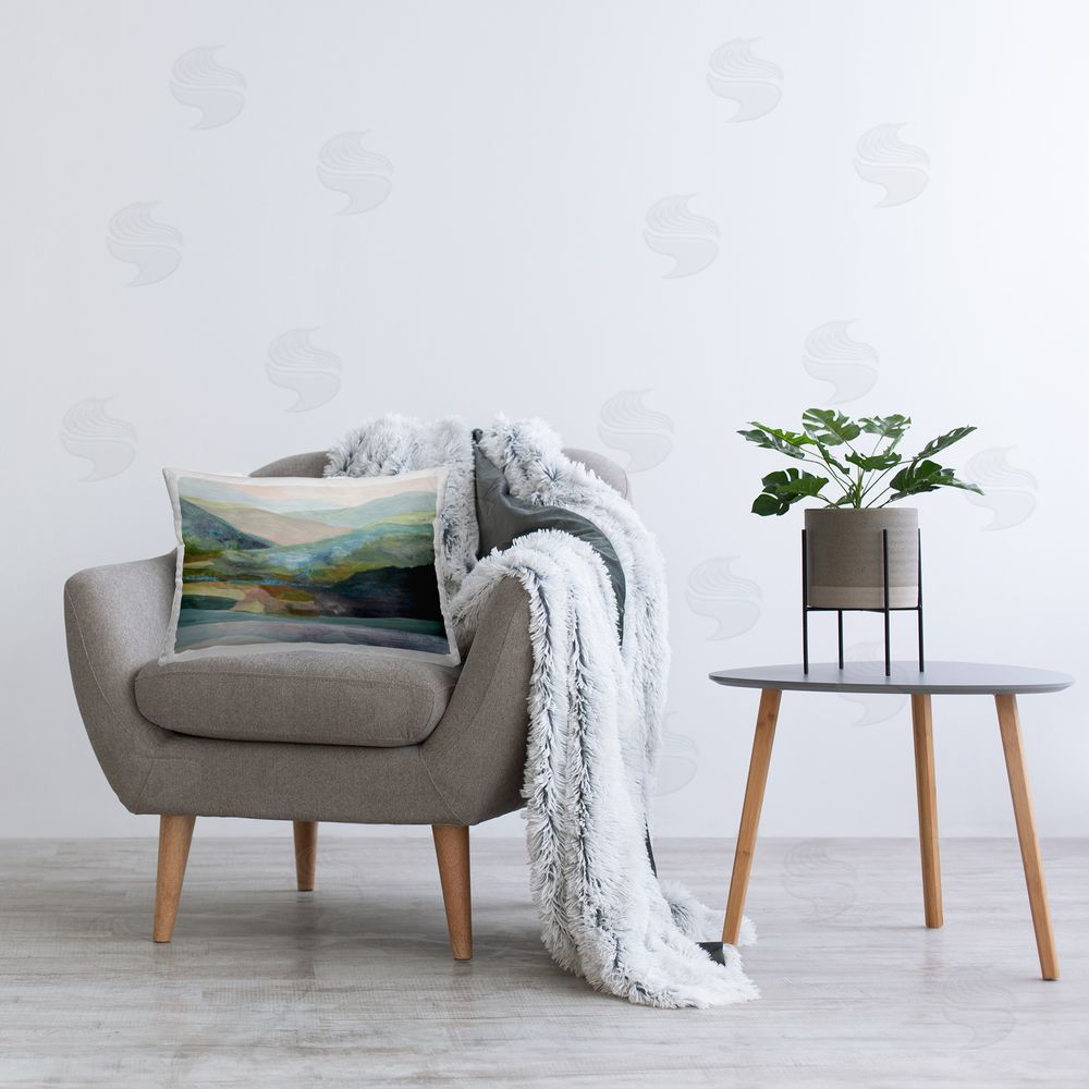 Farren Lee Misty Morning Mountain Gradient Printed Throw Pillow in Room