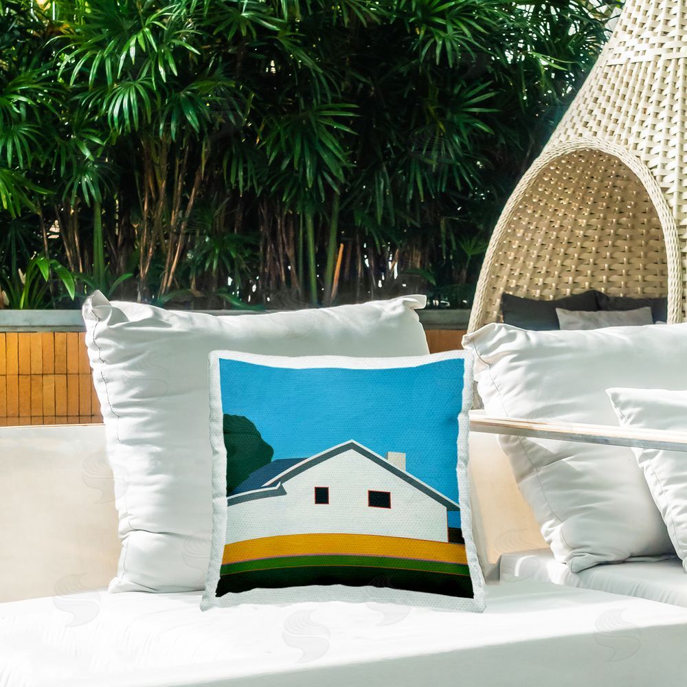 Jan Weiss Sunkissed Suburbia House Outdoor Printed Throw Pillow on Patio