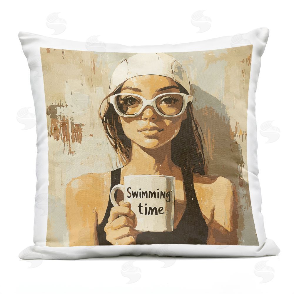 Layla Oz Swimming Mug Girl Outdoor Printed Throw Pillow