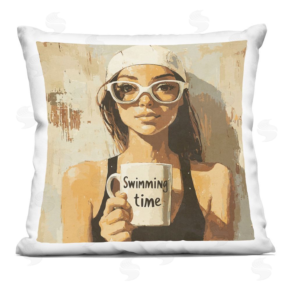 Layla Oz Swimming Mug Girl Printed Throw Pillow 