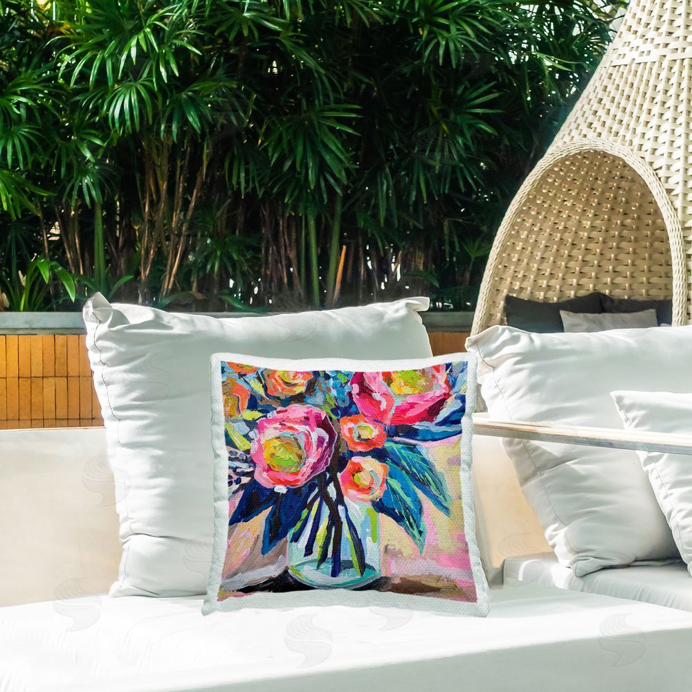 Jeanette Vertentes Because You Love Me Outdoor Printed Throw Pillow on Patio