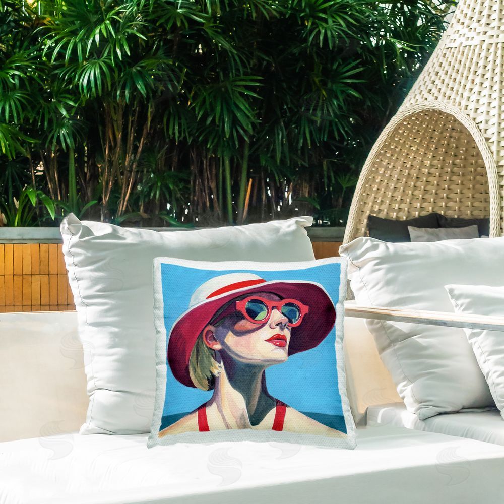 Kate Jarvik Birch Vacation In Style Outdoor Printed Throw Pillow on Patio