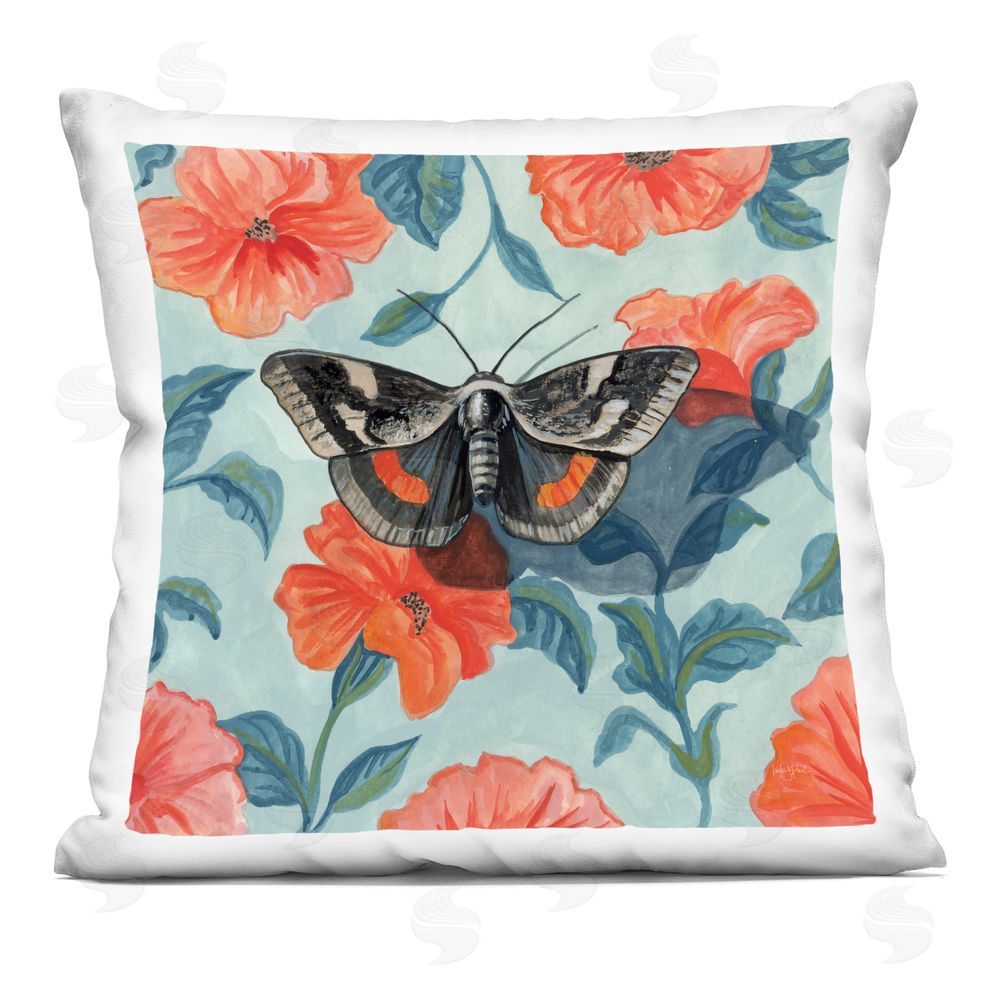 Kate Jarvik Birch Academia Moth On Floral Printed Throw Pillow 
