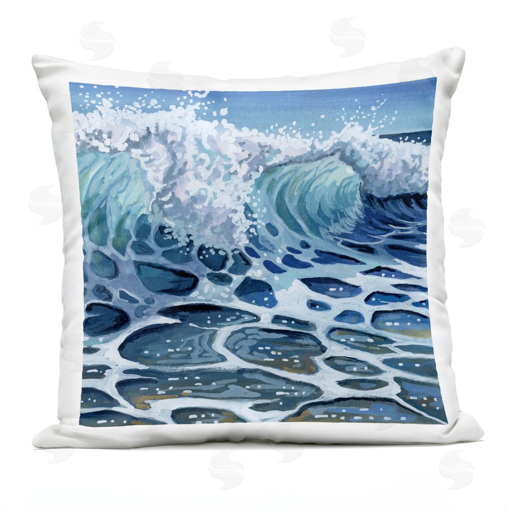 Kate Jarvik Birch Strong Crashing Waves on Beach Outdoor Printed Throw Pillow