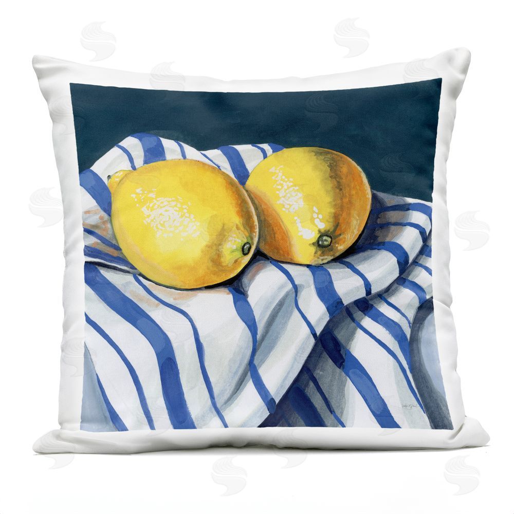 Kate Jarvik Birch Fresh Kitchen Lemons on Dishtowel Outdoor Printed Throw Pillow