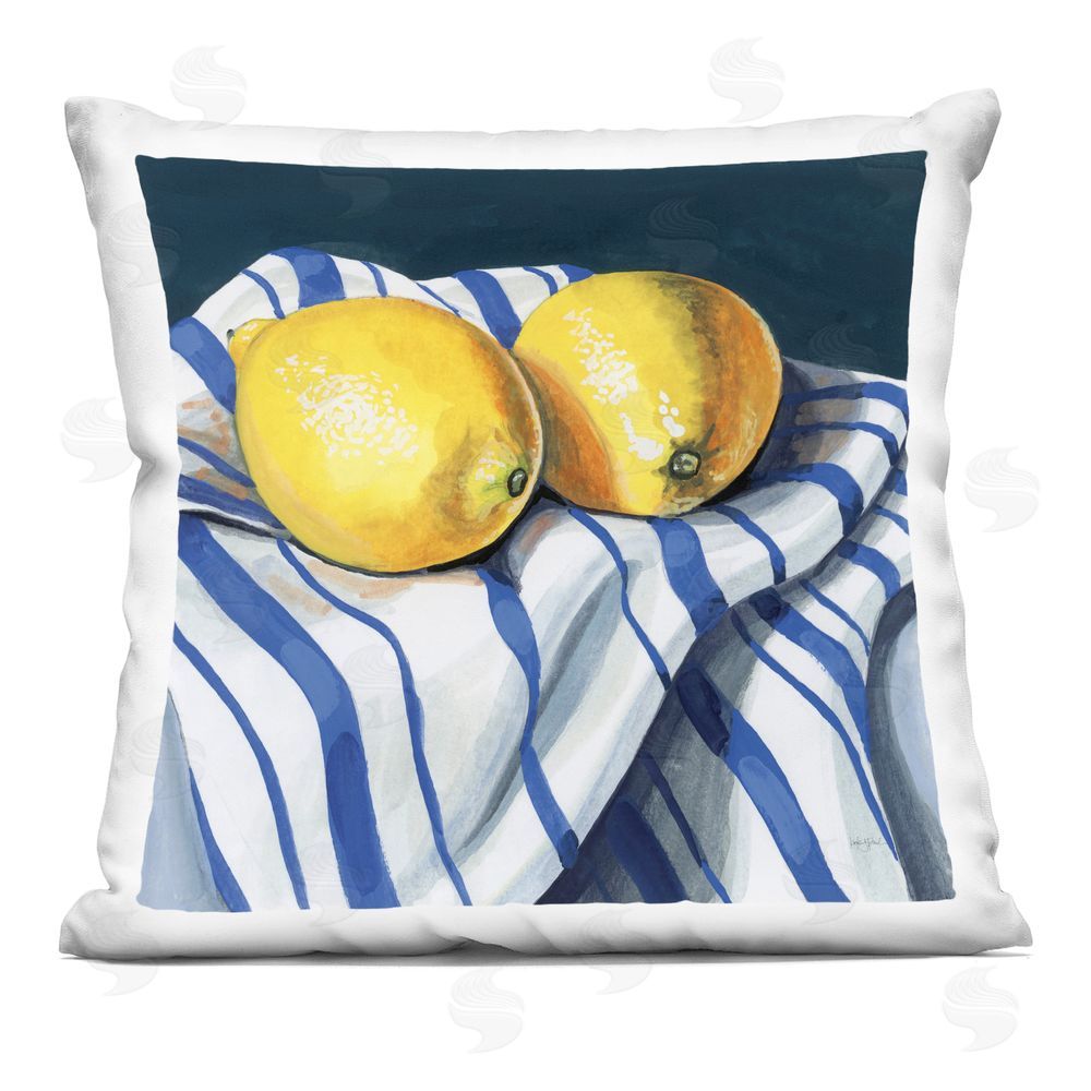 Kate Jarvik Birch Fresh Kitchen Lemons on Dishtowel Printed Throw Pillow 