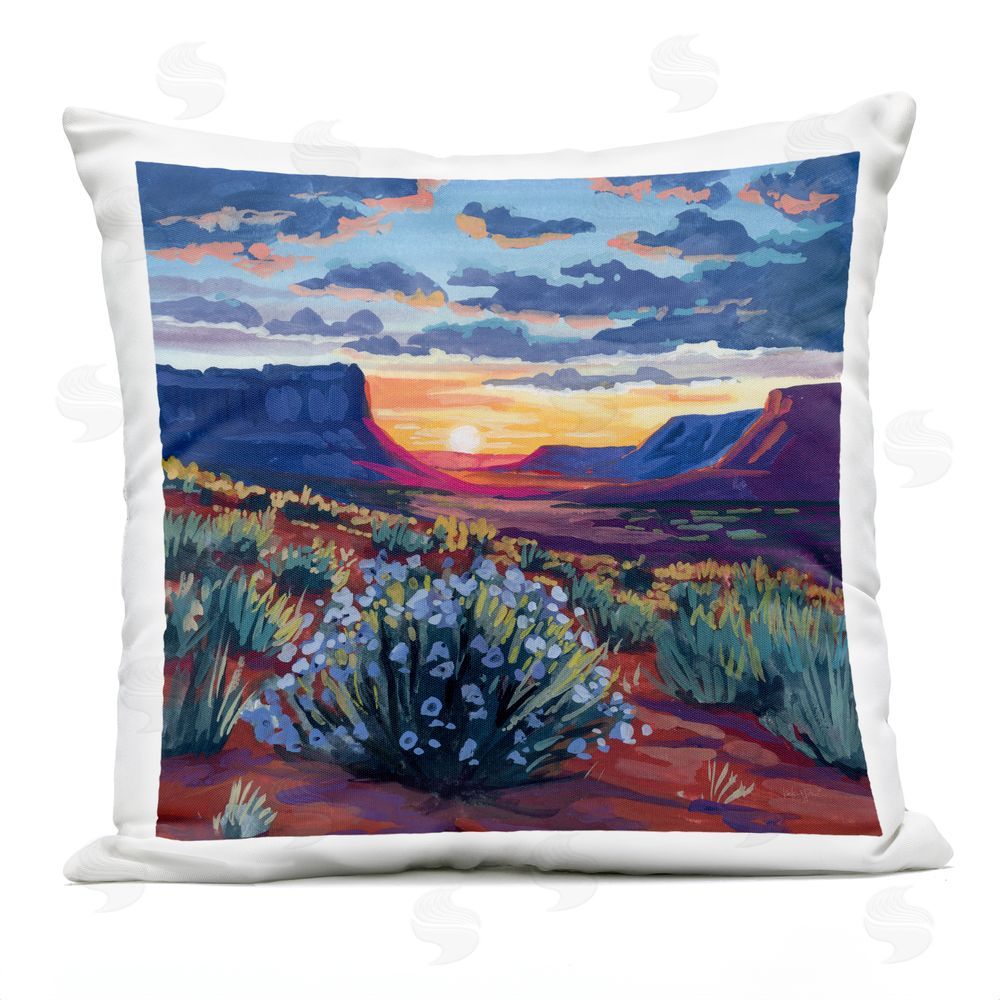 Kate Jarvik Birch Desert Sunset on Blooming Bush Outdoor Printed Throw Pillow