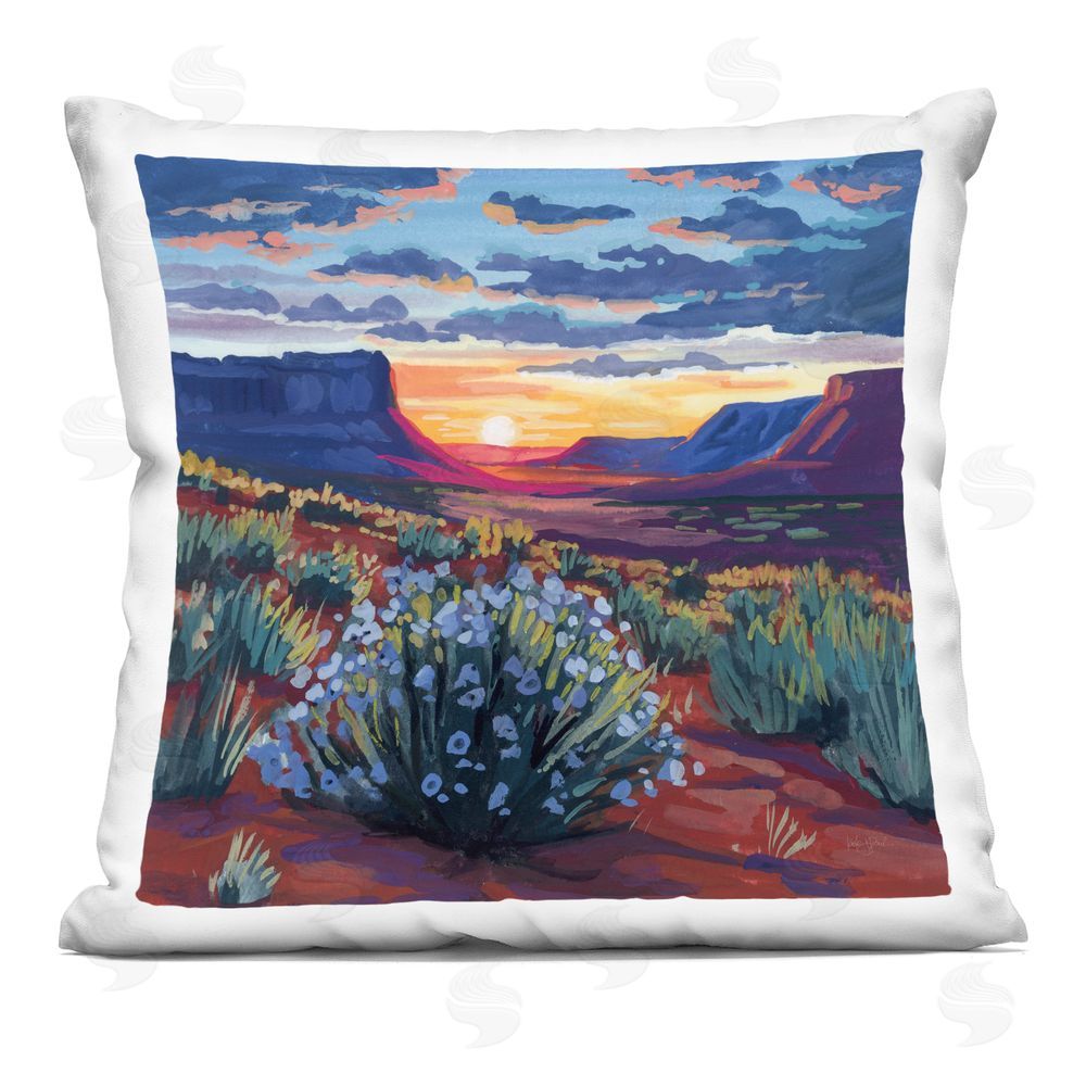 Kate Jarvik Birch Desert Sunset on Blooming Bush Printed Throw Pillow 