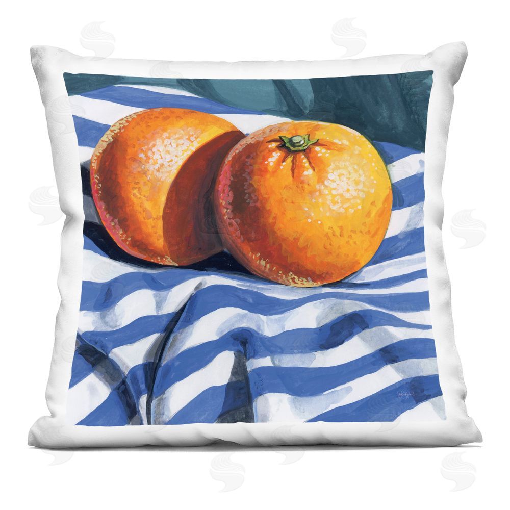 Kate Jarvik Birch Oranges On Striped Cloth Printed Throw Pillow 