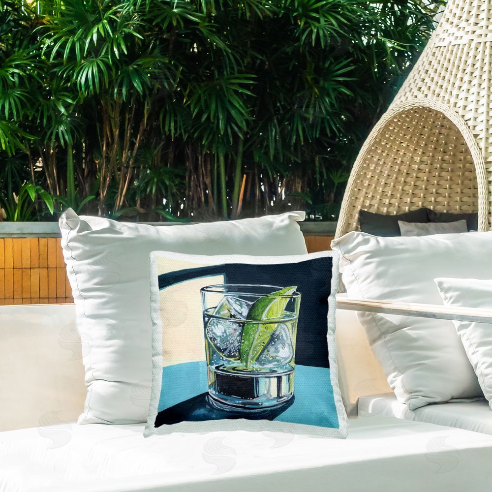 Kate Jarvik Birch Strong Gin and Tonic Outdoor Printed Throw Pillow on Patio