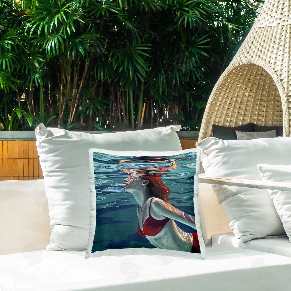 Kate Jarvik Birch Swimming To The Surface Outdoor Printed Throw Pillow on Patio