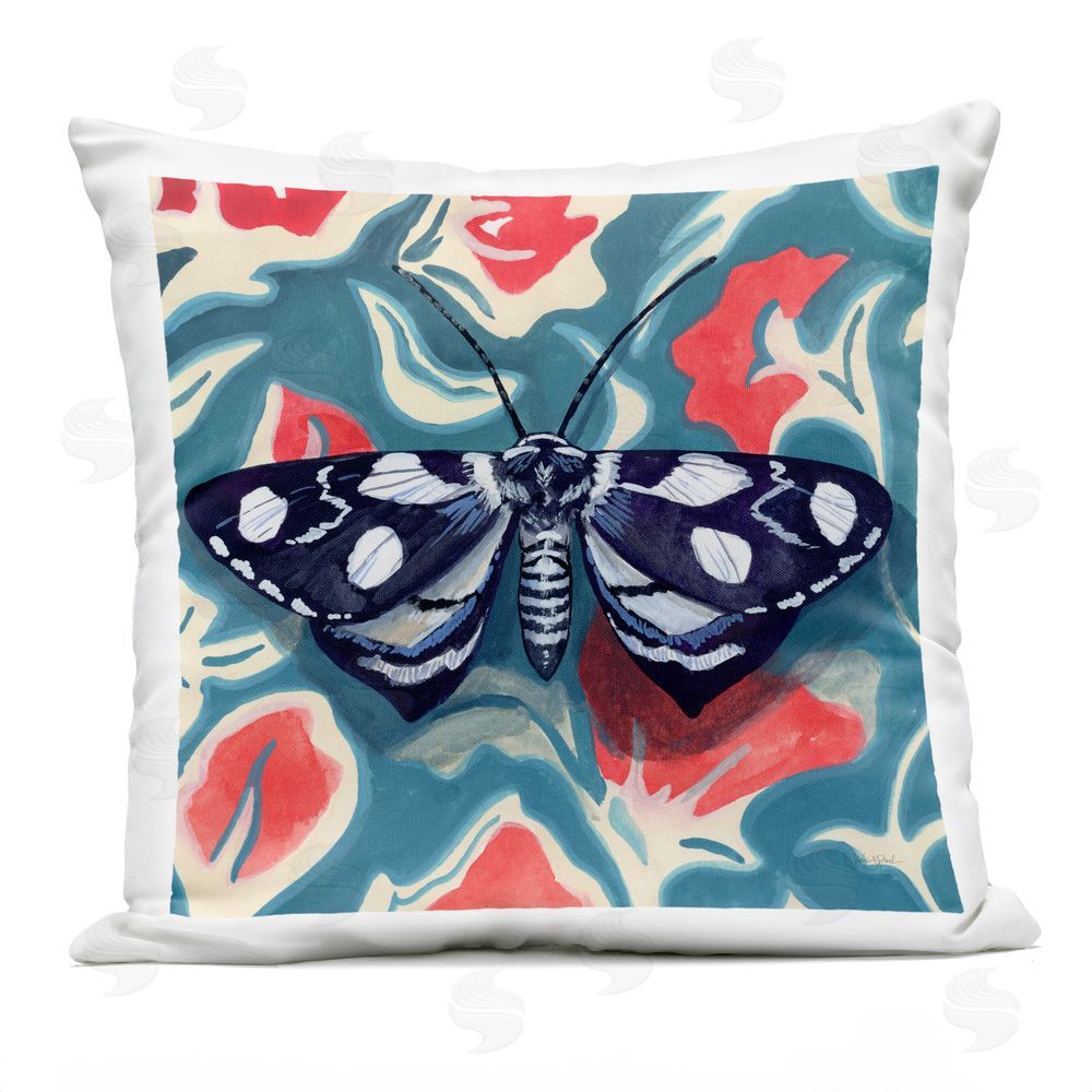 Kate Jarvik Birch Symmetrical Moth On Beautiful Flowers Outdoor Printed Throw Pillow
