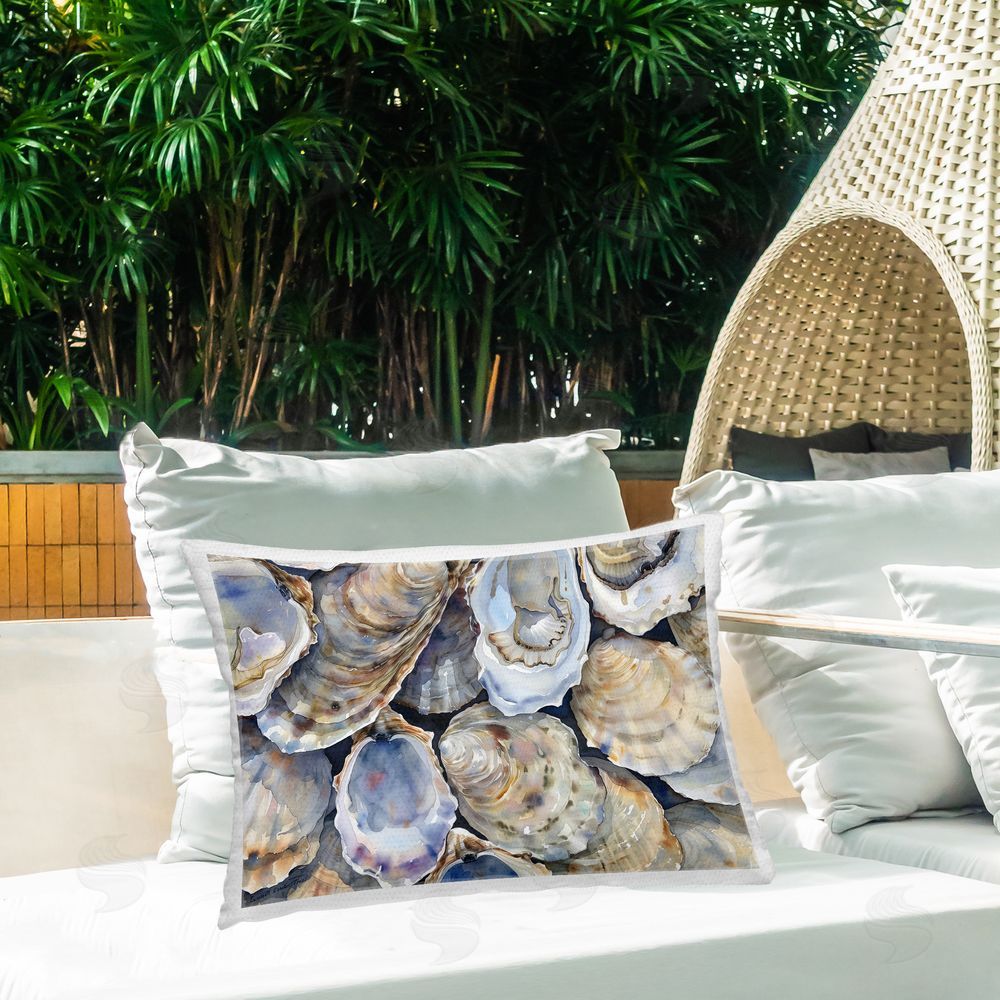 Heidi Kuntz Oyster Shellabration Pile Printed Throw Pillow on Patio