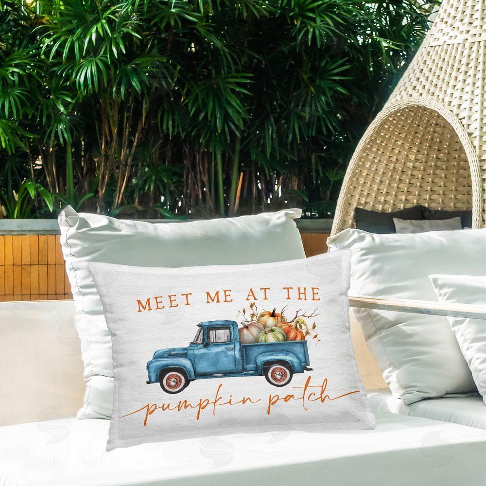 Lux + Me Designs Meet Me Pumpkin Patch Outdoor Rectangular Pillow on Patio