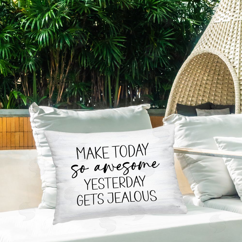 Lux + Me Designs Today So Awesome Yesterday Jealous Printed Throw Pillow on Patio