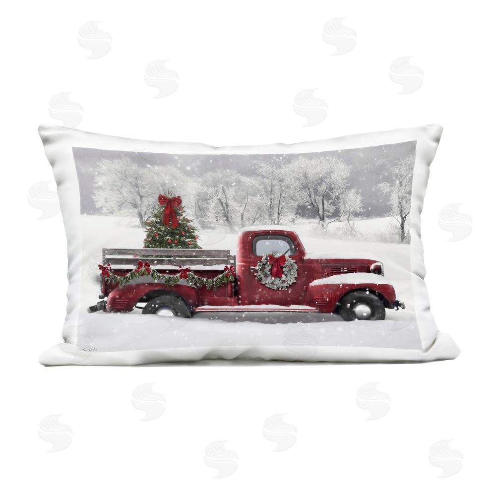 Lori Deiter Wreath Bedecked Christmas Truck Outdoor Printed Pillow