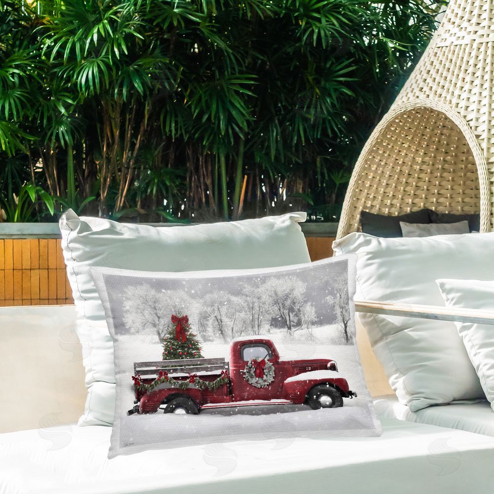 Lori Deiter Wreath Bedecked Christmas Truck Outdoor Rectangular Pillow on Patio