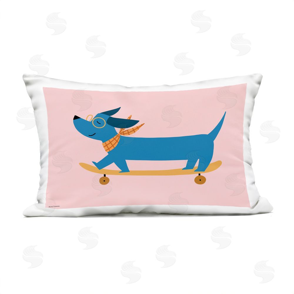 Rachel Nieman Skateboarding Wiener Dog Outdoor Printed Throw Pillow