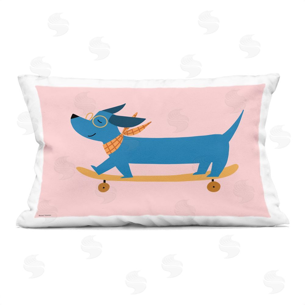 Rachel Nieman Skateboarding Wiener Dog Printed Throw Pillow