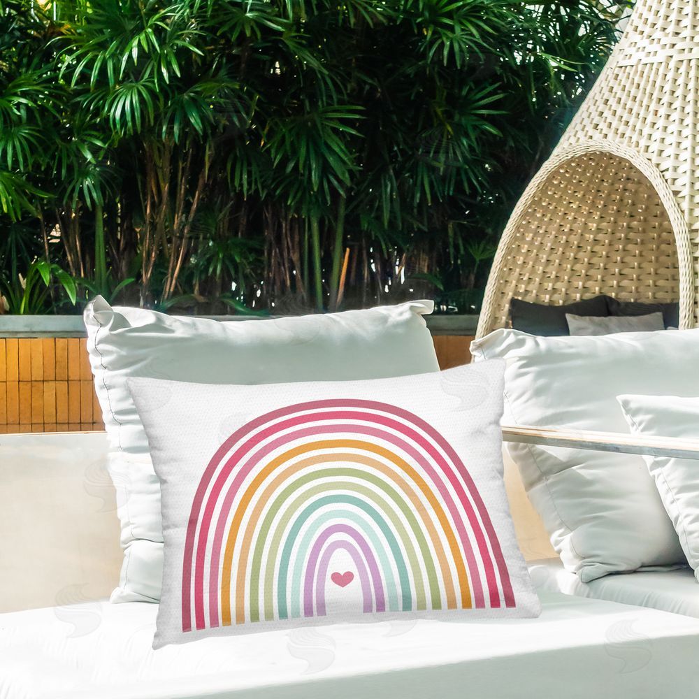 Susan Ball Rainbow Love & Heart Printed Throw Pillow on Patio