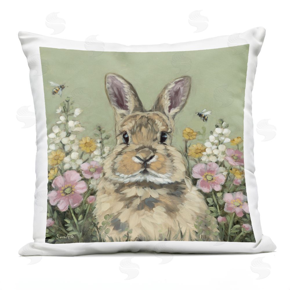 Sara G. Designs Spring Abloom Rabbit Outdoor Printed Throw Pillow