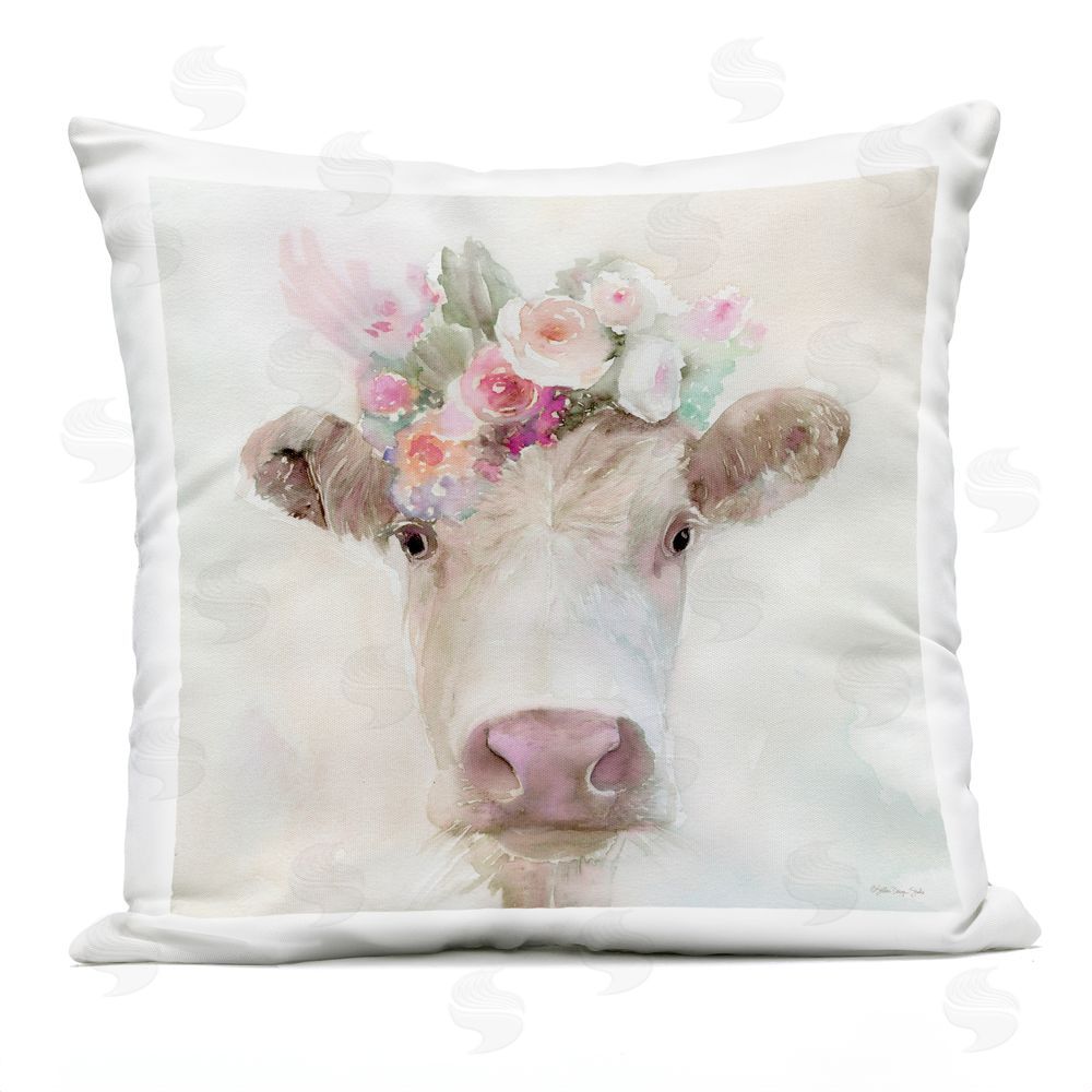 Stellar Design Studio Betsy Cow with Flowers Outdoor Printed Throw Pillow