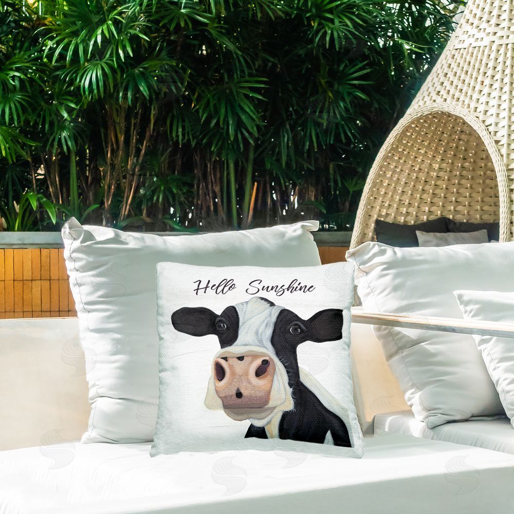 Ashley Justice Hello Sunshine Country Cow Outdoor Printed Throw Pillow on Patio