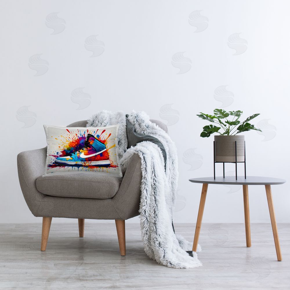 Creative Studio Centric Sneaker Splash Printed Throw Pillow in Room