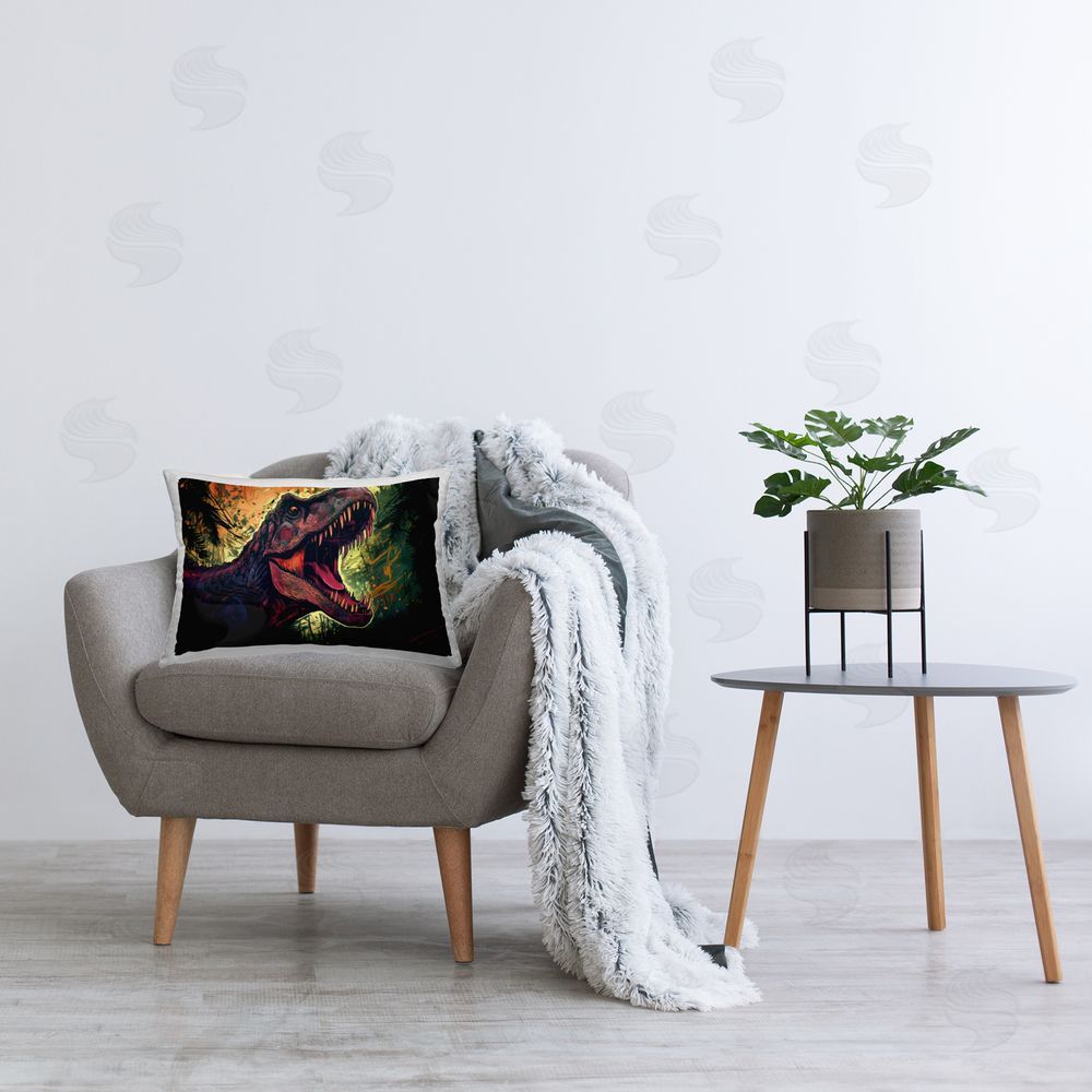 Creative Studio Dark Roaring T-Rex Printed Throw Pillow in Room