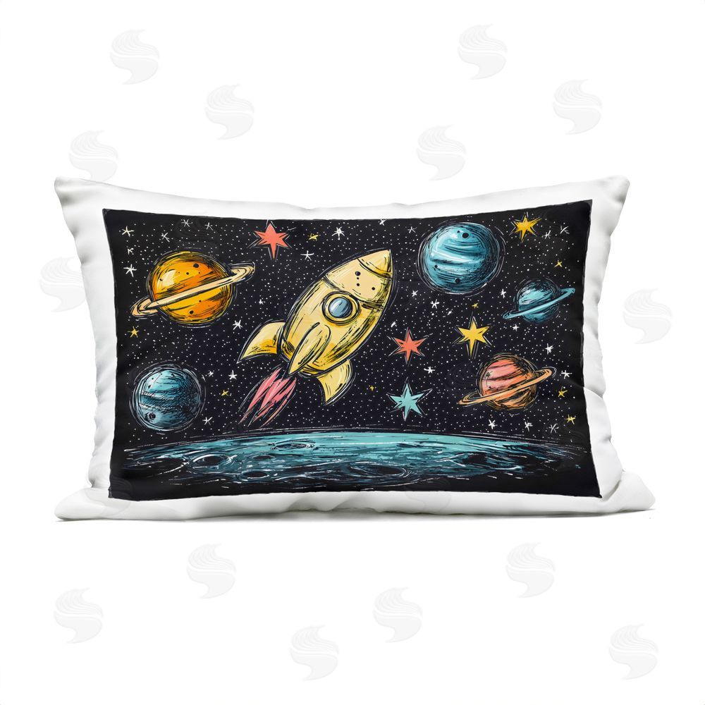 Creative Studio Whimsical Rocket & Planets Outdoor Printed Throw Pillow
