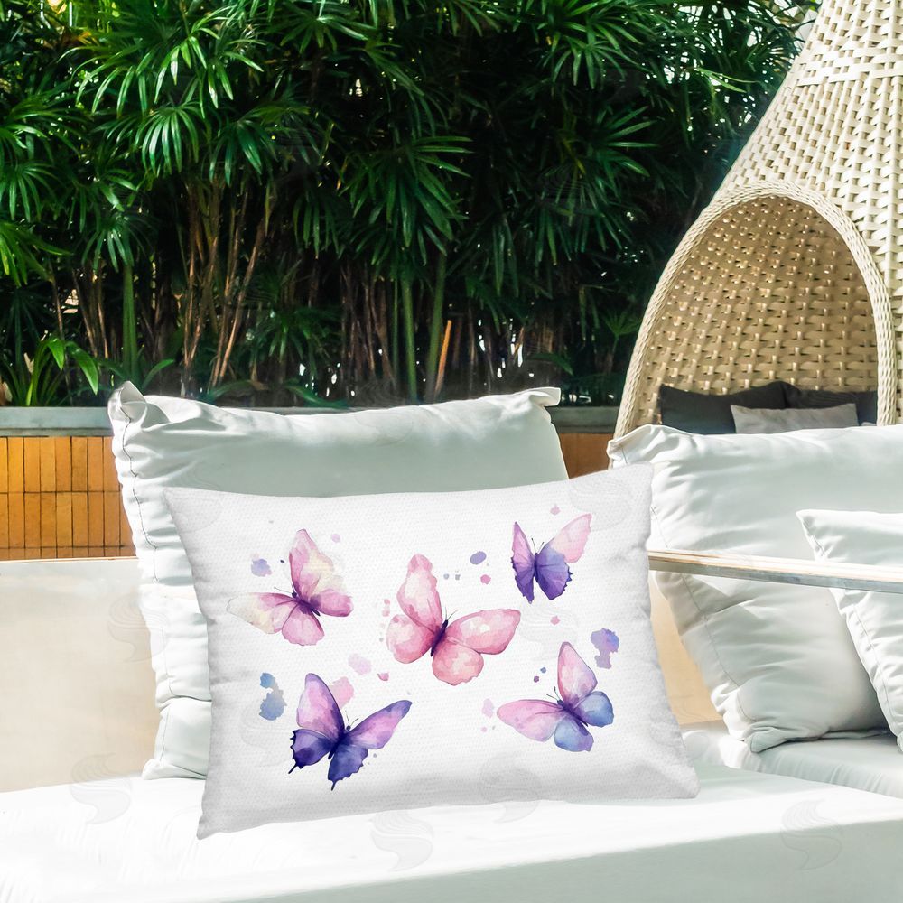 Creative Studio Blue and Pink Butterflies Printed Throw Pillow on Patio