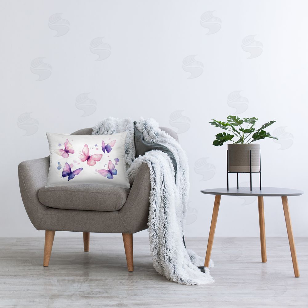 Creative Studio Blue and Pink Butterflies Printed Throw Pillow in Room