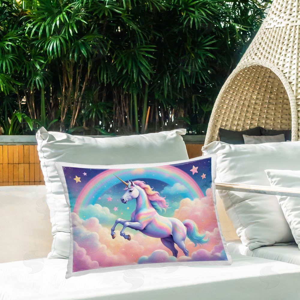 Creative Studio Colorful Galaxy Unicorn Printed Throw Pillow on Patio