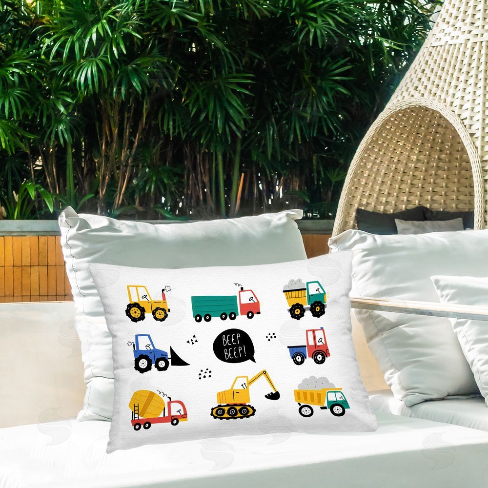 Creative Studio Beep Construction Vehicles Printed Throw Pillow on Patio