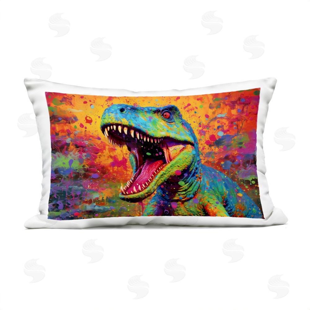 Creative Studio Colorful T-Rex with Splatter Outdoor Printed Throw Pillow