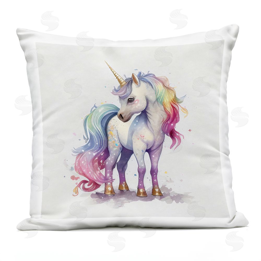 Creative Studio Watercolor Unicorn & Rainbow Mane Outdoor Printed Throw Pillow