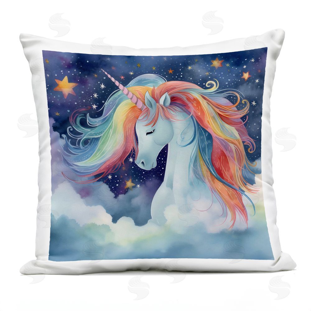 Creative Studio Rainbow Mane Unicorn in Clouds Outdoor Printed Throw Pillow