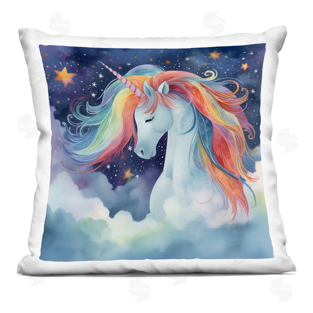 Creative Studio Rainbow Mane Unicorn in Clouds Printed Throw Pillow 