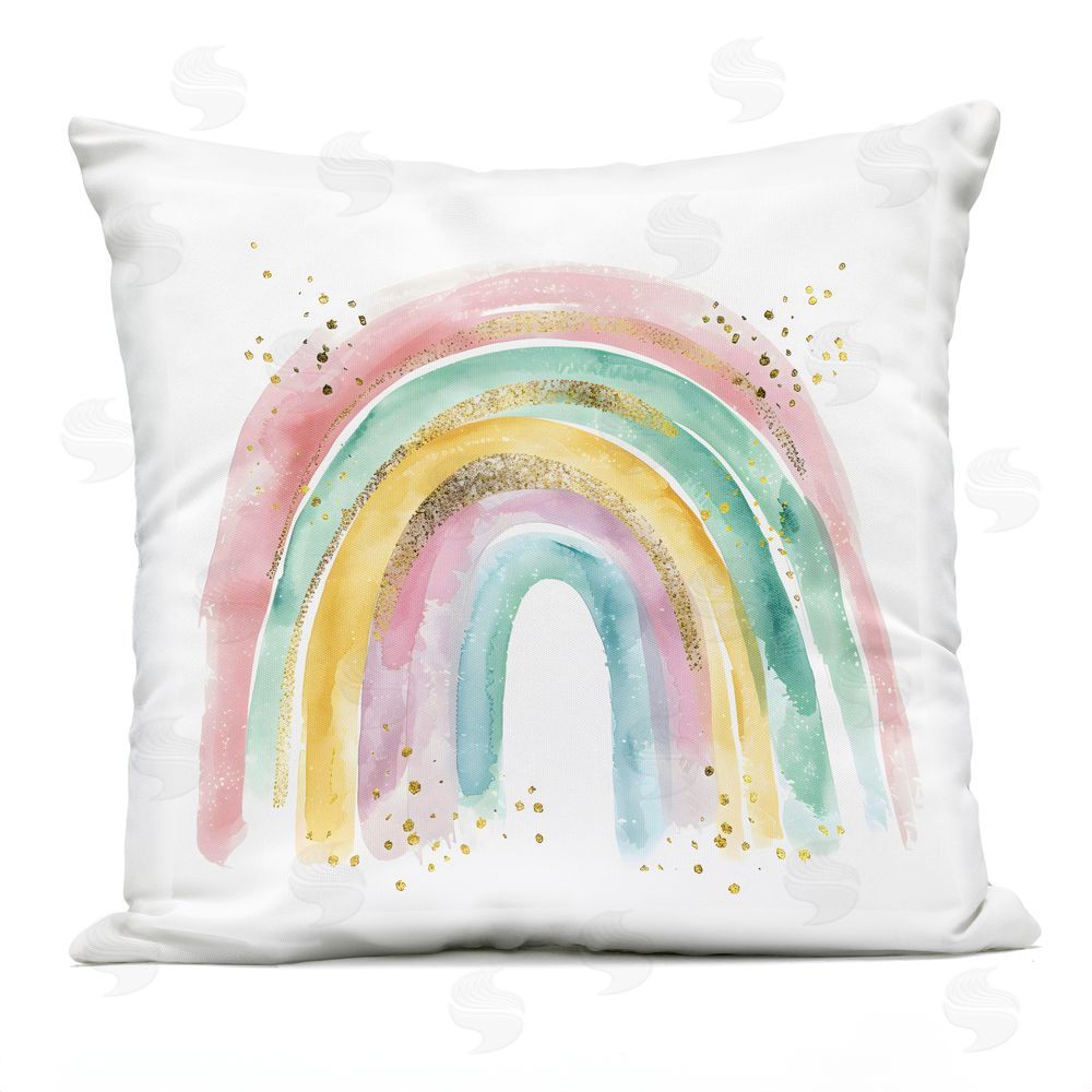 Creative Studio Pastel Rainbow with Gold Accents Outdoor Printed Throw Pillow