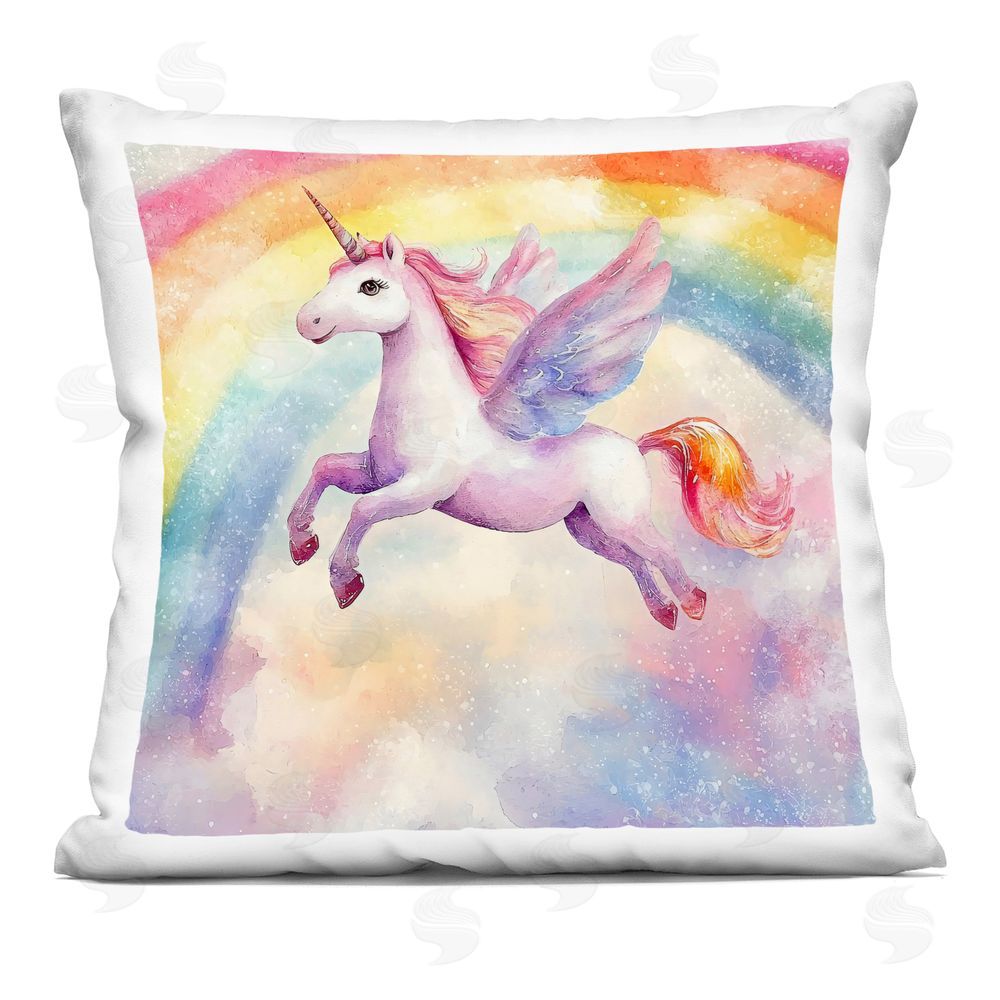 Creative Studio Flying Unicorn In Rainbow Sky Printed Throw Pillow 
