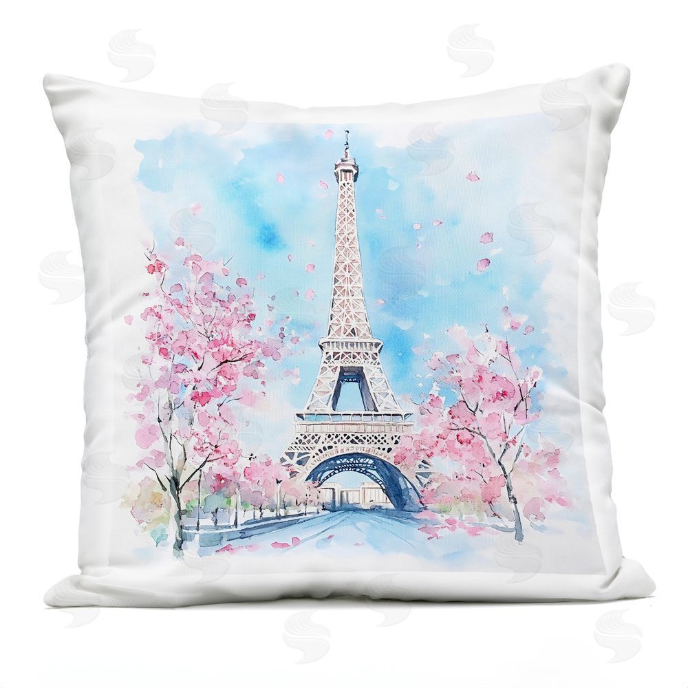 Creative Studio Eiffel Tower Cherry Blossoms Outdoor Printed Throw Pillow